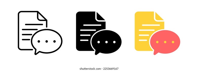 Document paper with speech bubble icon set. Information concept
