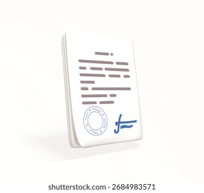 Papel de documento con sello y firma 3d icono Ilustración vectorial aislada