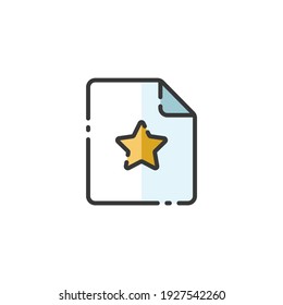 Document. Paper with star. Favorite item. Filled color icon. Commerce vector illustration