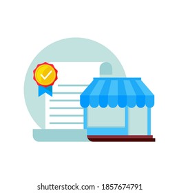 document paper, store, certificate of business ownership, shop business license concept illustration flat design vector eps10. graphic element for inforaphic, icon, app or website ui, etc