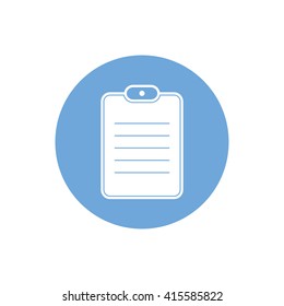 Document paper vector icon. Notes illustration. Blue circle. Blue button