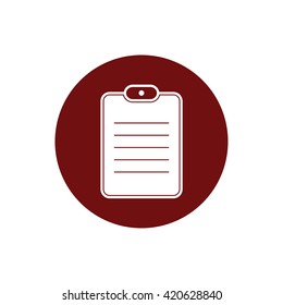 Document paper vector icon. Notes illustration. Red circle. Red button