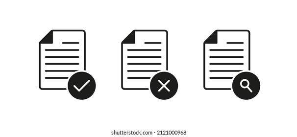 Document or paper vector icons set. Edit and search document symbol