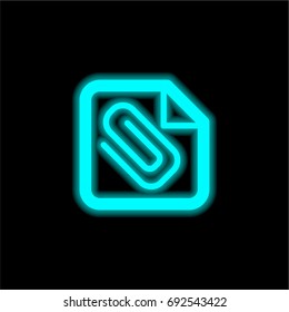 Document with paperclip blue glowing neon ui ux icon. Glowing sign logo vector
