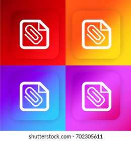 Document with paperclip four color gradient app icon set