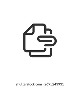 Document with paperclip, linear icon. File attachment and office record. Line with editable stroke.