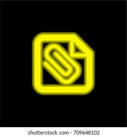 Document with paperclip yellow glowing neon ui ux icon. Glowing sign logo vector