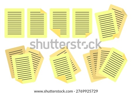 Document papers pile Icon set. Paperwork sign in flat style. Vector illustration Isolated on white background