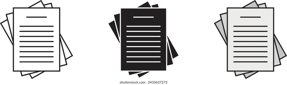 Document papers pile Icon, Symbols in lined, isolated and colored style. Vector Illustration