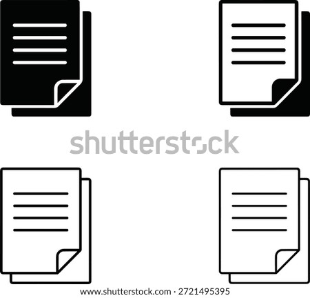 Document and Paperwork Line Icon Set Featuring Multiple Pages Stacked Files Text Templates Business Folders Official Records and Administrative Paper Elements