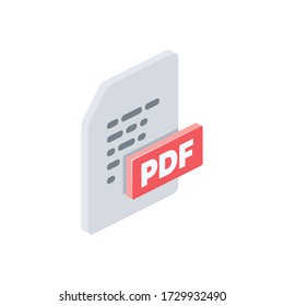 Document pdf. Vector 3d isometric, color web icon, new flat style. Creative illustration design, isolated graphic idea for infographics.