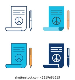 Document with peace sign icon set in flat and line style. Peace treaty or pact symbol. Vector illustration.