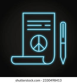 Document with peace sign neon icon. Peace treaty or pact symbol. Vector illustration.