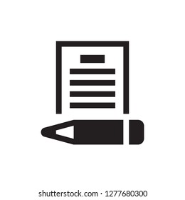 Document with pen - black icon on white background vector illustration for website, mobile application, presentation, infographic. Page concept sign design. Business paper blank. 