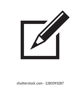 Document with pen - black icon on white background vector illustration for website, mobile application, presentation, infographic. Page concept sign design. Business paper blank. 
