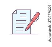 Document and pen colorful icon. Vector isolated illustration.