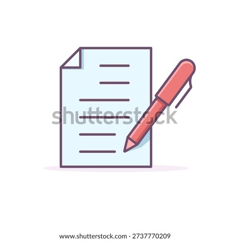 Document and pen colorful icon. Vector isolated illustration.