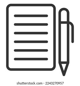 Dokument und Stift zum Ausfüllen - Symbol, Illustration auf weißem Hintergrund, Skizzenstil