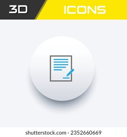 Document with pen icon in blue grey background, 3D info graphics icon, editable source file