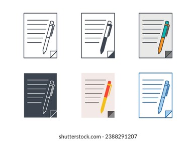Document with a Pen icon collection with different styles. contracts icon symbol vector illustration isolated on white background