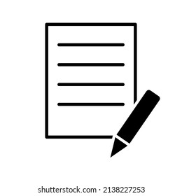 Document and pen icon. To do list, Contract, form, Report, Test symbol. Vector illustration isolated on white background.