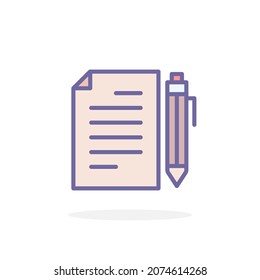 Document with pen icon in filled outline style. For your design, logo. Vector illustration.
