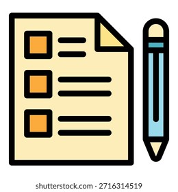 Icono de lápiz de documento. Esquema de documento lápiz Vector icono de color plano aislado