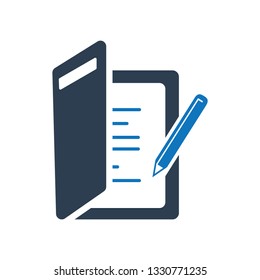 Document Pen Icon. Paper Pencil Write Icon. Pen and paper, stock vector illustration. notepad icon 