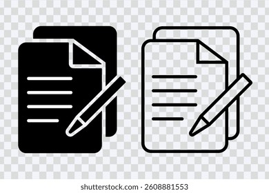 Document and Pen Icon Set – Line and Glyph Style Form Symbols