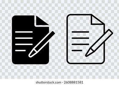 Document and Pen Icon Set – Line and Glyph Style Form Symbols