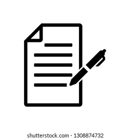 Document With Pen Icon Symbol Vector. On White Background