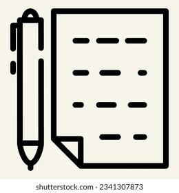 Document with pen line icon. List and pen vector illustration isolated on white. Paper outline style design, designed for web and app. Eps 10