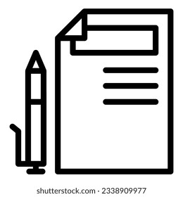 Icono de línea de documento y lápiz. Ilustración vectorial de papel y lápiz aislada en blanco. Diseño de estilo de esquema de lista de signos, diseñado para web y aplicación. Eps 10