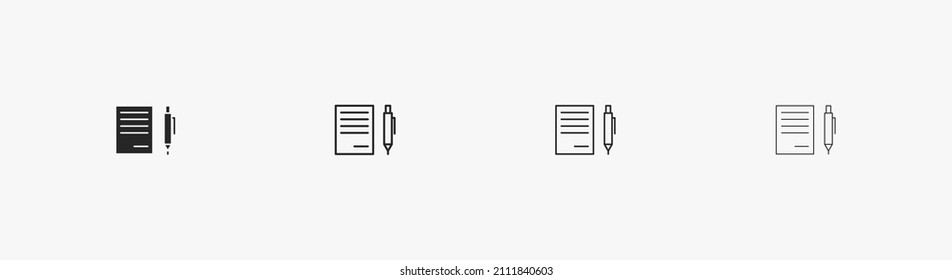 Document with pen linear black icon vector. Writing a letter symbol. Contract sign for business linear black icon. List isolated icon 