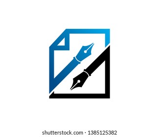 Document and Pen Logo Template, Icon, Symbol - Vector