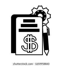 document and pen on white background vector illustration design