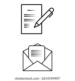 Document, pen, open envelop icon in outline version vector editable illustration.