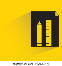 document and pen, ruler with shadow yellow background