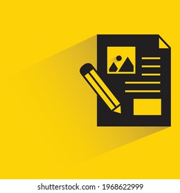 document and pen shadow on yellow background
