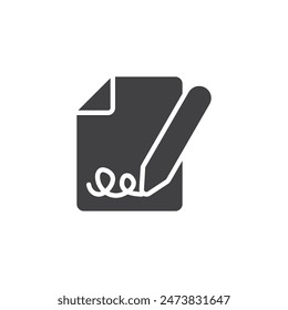 Document with pen and signature vector icon. filled flat sign for mobile concept and web design. Document Signing glyph icon. Symbol, logo illustration. Vector graphics