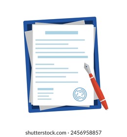Document with a pen. Vector illustration for contract, agreement and mortgage documents.