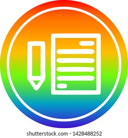 document and pencil circular icon with rainbow gradient finish