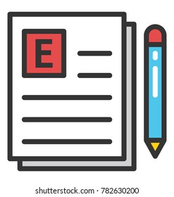 A document with pencil, concept of article writing in flat vector icon