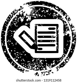 document and pencil distressed icon symbol