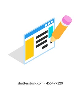 Document with pencil icon in isometric 3d style on a white background