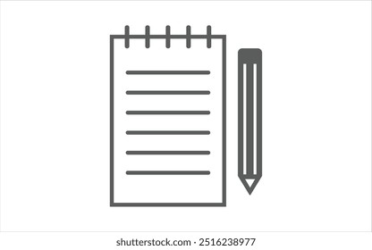 Documento com ícone de lápis. sinal de arquivo da área de transferência do office, símbolo do bloco de notas. imagem gráfica. alta qualidade. ilustração design de vetor gráfico