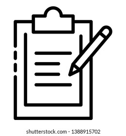 Document and pencil icon. Outline document and pencil vector icon for web design isolated on white background