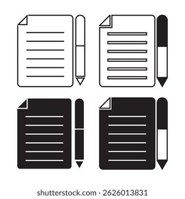 documento com ícone de lápis definido. ícone de vetor definido. 