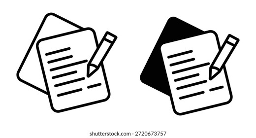 Document with pencil icon set. Writing and editing process concept.