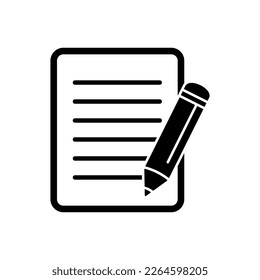 Documento con ilustración vectorial de icono de lápiz. Icono de vector de prueba.